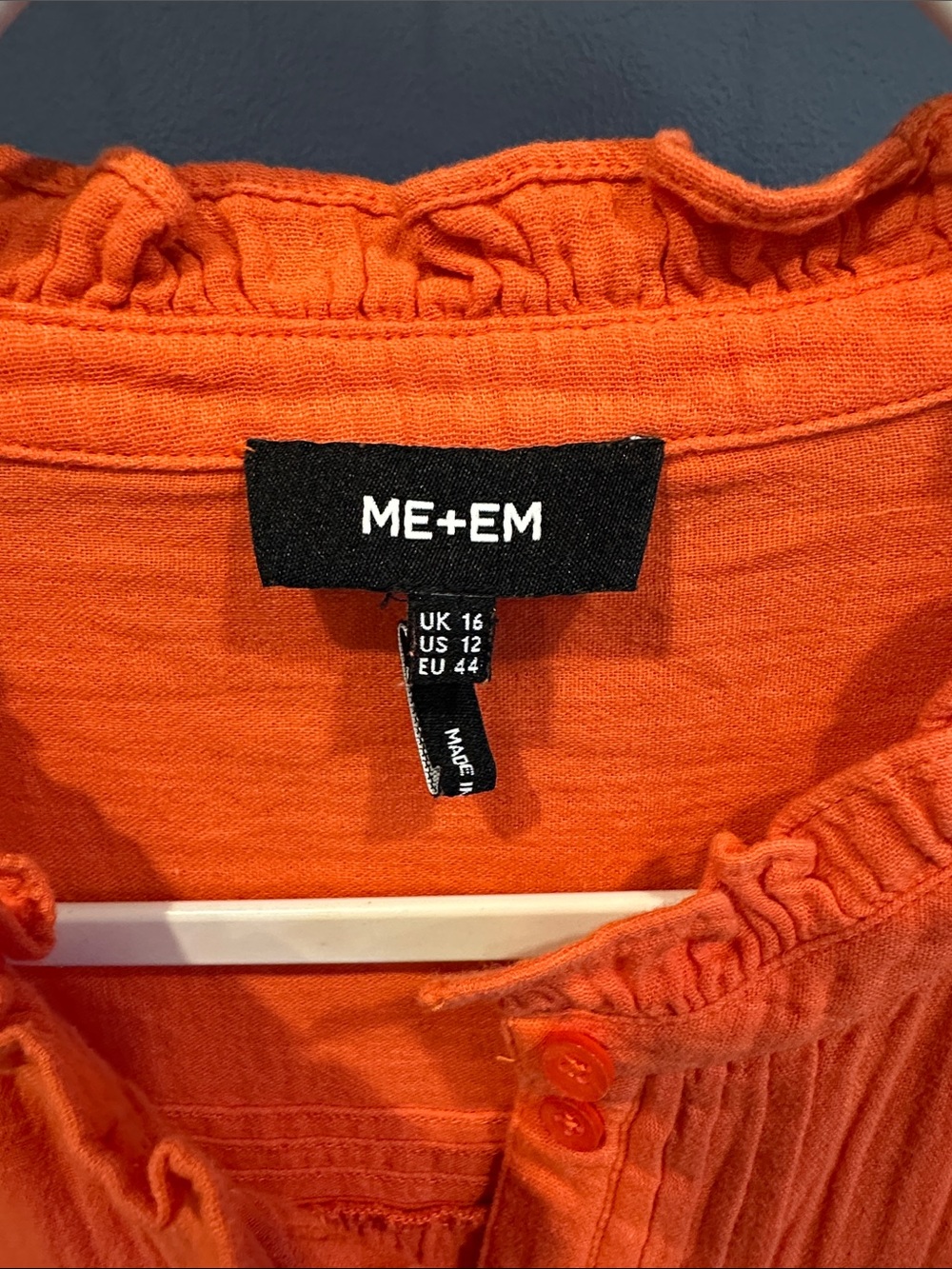 ME+EM Summer Blouse Cotton Cheesecloth Papaya Orange size 12 - Picture 7 of 9